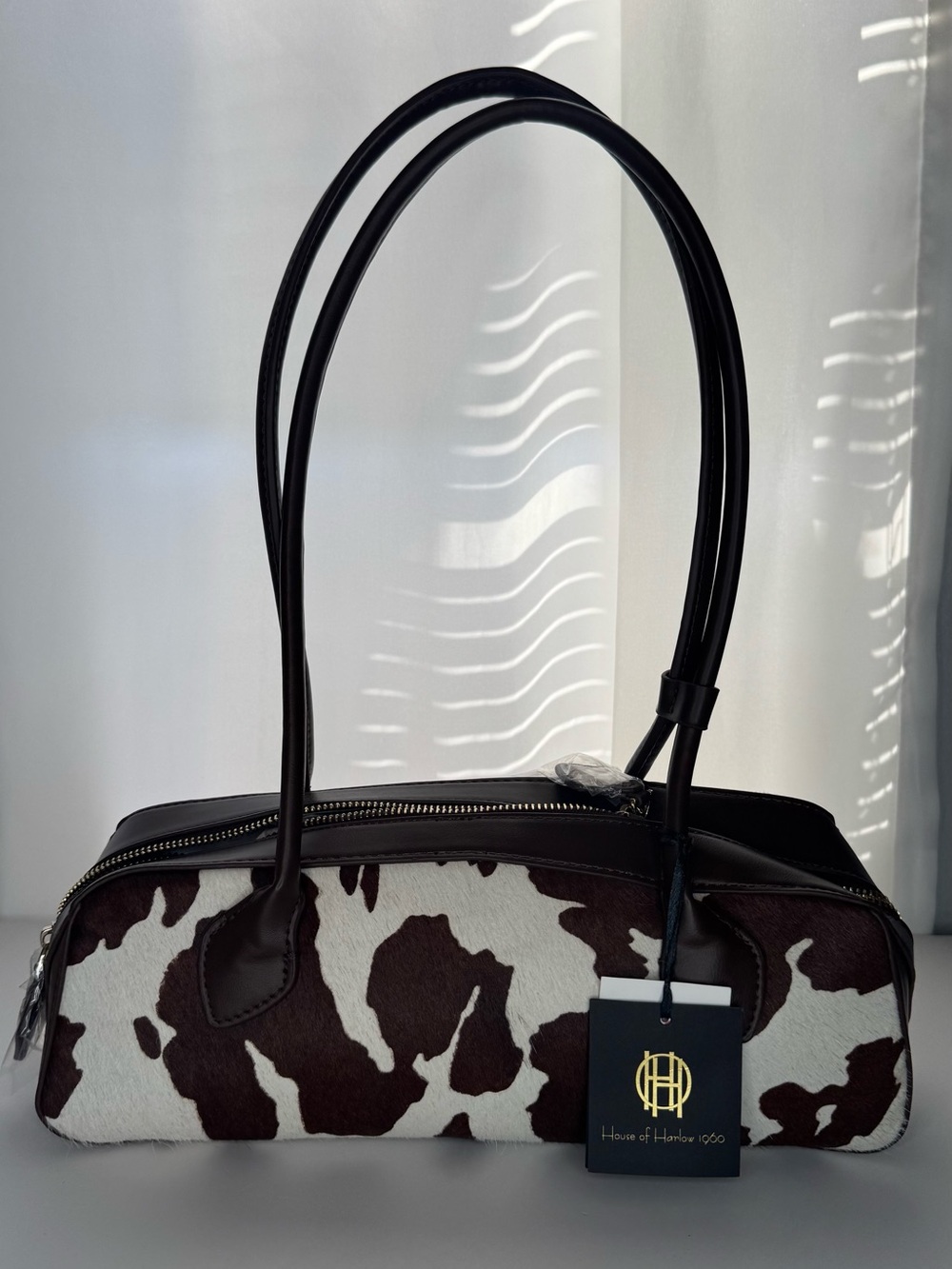 NWT House of Harlow 1960 Cowhide Cow Calf Hair Genuine Leather Long Shoulder Bag